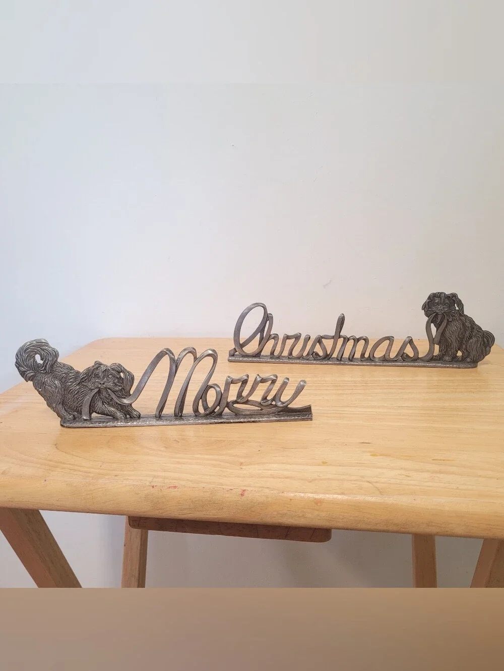 Metzke pewter Christmas dog mantel shelf sitters Vintage Holiday Decor
